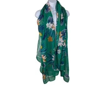 Mia & Tess Green Tropical Hawaiian Scarf Floral Lightweight Resortwear Vacation - Picture 1 of 6