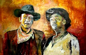 JOHN WAYNE ROBERT MITCHUM EL DORADO ! WESTERN ! MARCELO NEIRA ORIGINAL ART wCOA - Picture 1 of 10