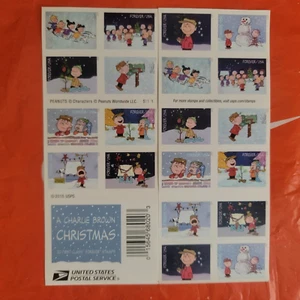 USPS Charlie Brown Christmas Pane of 20 Forever Postage Stamps Scott 5021-30 - Picture 1 of 4