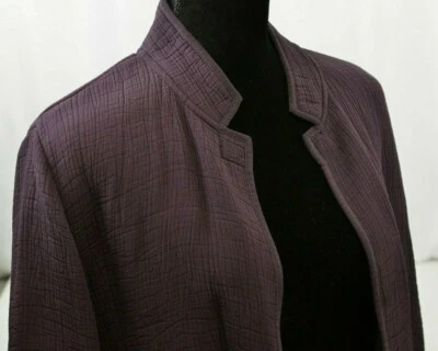 Blazer Eileen Fisher Talla L Frente Abierto Púrpura Tela Texturizada Chaqueta Cuello Alto Foto 1 de 4