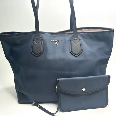 MICHAEL KORS Women's Eva LARGE Navy Nylon/Leather Gabardine Tote Shoulder Bag - Image 1 of 4