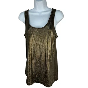 Express Gold Metallic Chain Detail Tank Top Medium Sleeveless Shiny - Picture 1 of 6