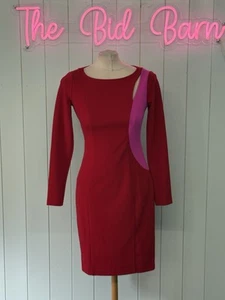 DKNY Ladies Dress Red Pink Cutout Wiggle Pencil Midi Size US2 UK6 Designer BNWT - Picture 1 of 7