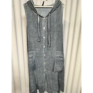 Inizio Made in Italy Denim Linen Sleeveless Flare Hooded Hem Dress, Size Medium - Picture 1 of 7