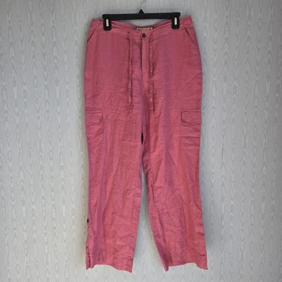 Pantalones cargo Caribbean Joe para mujer 10 100 % lino rosa Y2K pierna ancha vacaciones de verano Foto 1 de 4