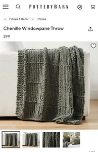 Pottery Barn Chenille Window Pane Throw 50x60 Lode. (green) New - Picture 1 of 5