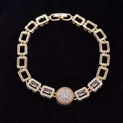 Brazalete cúpula redonda topacio transparente de moda relleno de oro amarillo de 18 quilates para mujer joyería Foto 1 de 2