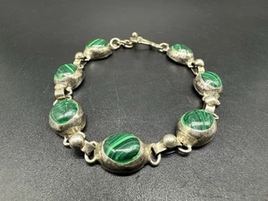 Green Malachite Mexico Gemstone 925 Sterling Silver Jewelry Bracelet Sz 7” - Picture 1 of 11