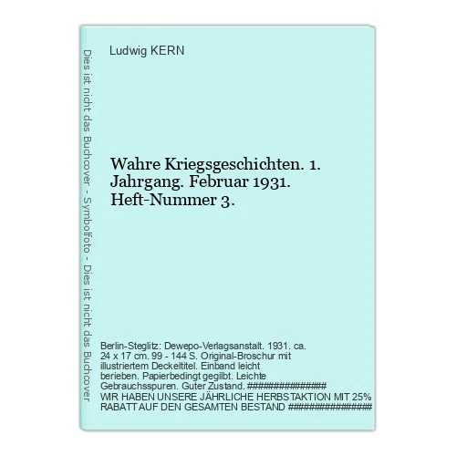 True War Stories. 1st Edition. February 193 KERN, Ludwig - Image 1 of 1