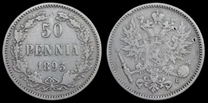 Russian Empire FINLAND old coin 50 PENNIA 1893. Alexander III (1881-1894). #539 - Picture 1 of 3