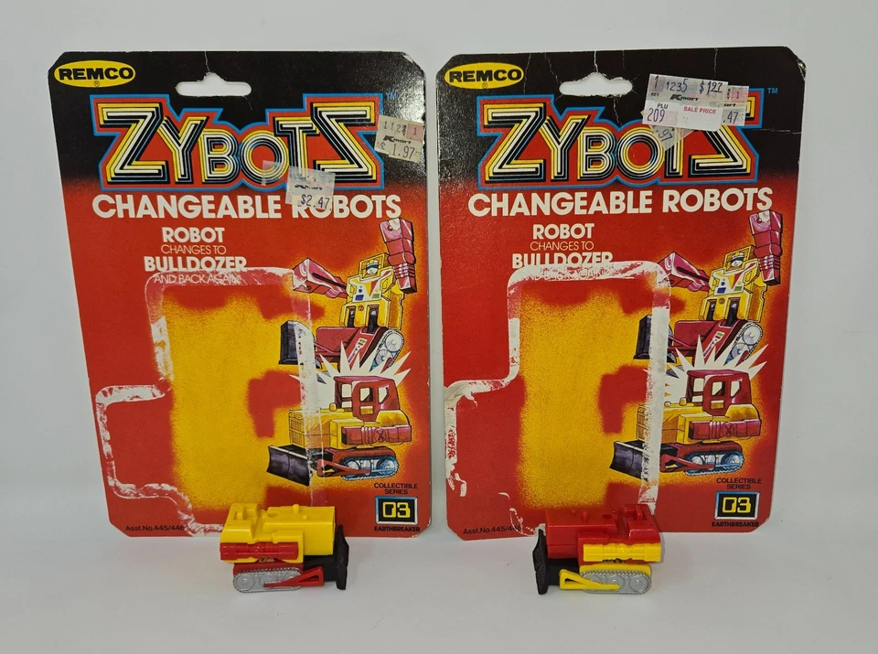 Remco Zybots Bulldozer Yellow/Red and Red/Yellow Cardbacks Missing Tops - Image 1 of 4