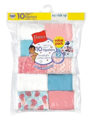 Hanes Girls Underwear 10 Pack Toddler Briefs 100% Cotton Hipsters Tag Free Value - Image 1 of 2
