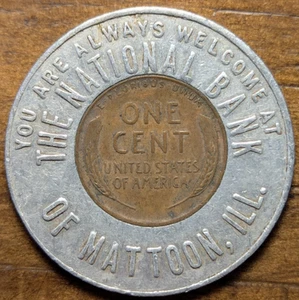 1953-D Mattoon, Illinois IL The National Bank You Are Welcome centavo cubierto - Imagen 1 de 4