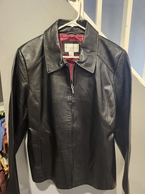 Chaqueta de cuero para mujer Worthington vintage talla grande negra bolsillos cremallera Foto 1 de 4