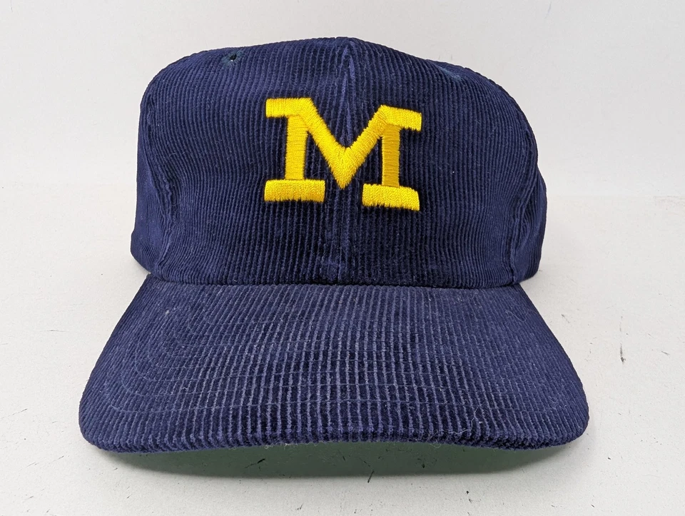 VINTAGE Michigan Wolverines Hat Cap Snap Back Plain Logo NCAA Corduroy Twins 90s - Image 1 of 4