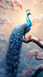 Animals Blue Peacock Flower Canvas Prints Painting Peacock Wall Art Home Decor - Picture 1 of 8