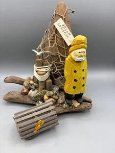 Vtg Maine Coastal Fisherman Lobster Trap Wooden Figurine Driftwood Net - Picture 1 of 9