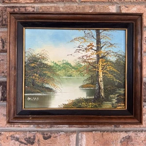 Pintura al óleo de paisaje vintage enmarcada obra de arte original firmada por artista mediados de siglo - Imagen 1 de 6