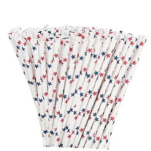 200Pcs Independence Day Paper Straws American Flag Red Blue Star Pattern for - Picture 1 of 8