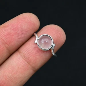 Rosenquarz Edelstein Handarbeit 925 Sterling Silber Schmuck Ring Geschenk für Frau - Bild 1 von 4