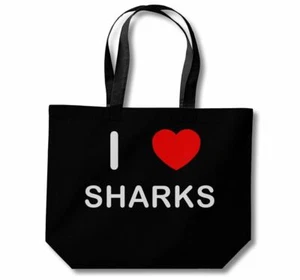 Sharks I Love Cotton Shopping Bag (Black, White, Natural) - Picture 1 of 8