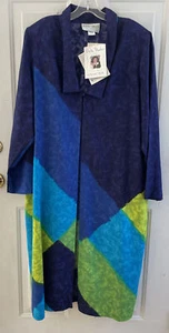 Vintage Delta Burke Colorful Blue Long 100% Rayon Robe Size 1X New With Tags - Picture 1 of 12