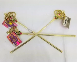 LOT 3x Gold Wand Royal Crown Scepter Dressing Up Princess Queen Fairy Girl Child - Picture 1 of 3