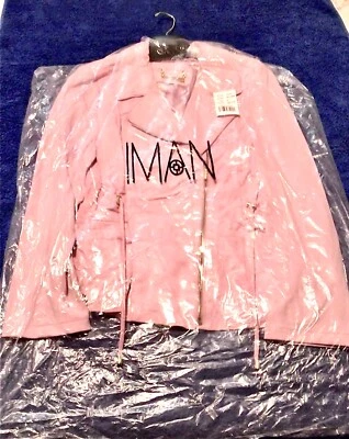 Chaqueta de Moto IMAN Global Chic Gamuza Cuero/Manga Ponte XL Rosa Cachemira Nueva Sin Etiquetas Foto 1 de 4