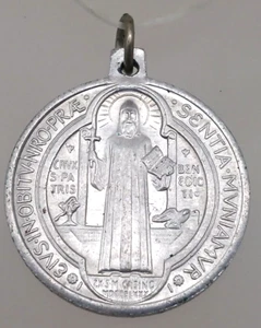 St. Benedikt Katholische Heilige Medaille Anhänger Charm Silberfarben CSPB Italien Vintage - Bild 1 von 12