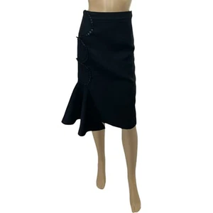 TSUMORI CHISATO Gonna asimmetrica vintage in lana nera con applicazioni - Foto 1 di 8