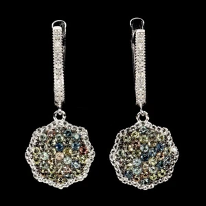 925 Sterling Silver Earrings Round Sapphire White Topaz Gemstone Jewelry - Picture 1 of 14