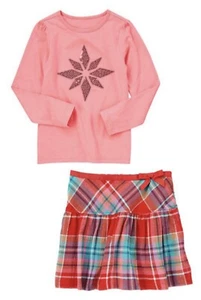 NWT Crazy8 Holiday Outfit LS Sequin Snowflake Tee Ribbon Plaid Skirt S (5-6) - Picture 1 of 5