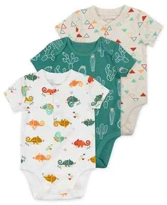 NWT MAC & MOON 3-Pk Organic Cotton Short Sleeve Bodysuits, Chameleon Print, 12 M - Picture 1 of 4