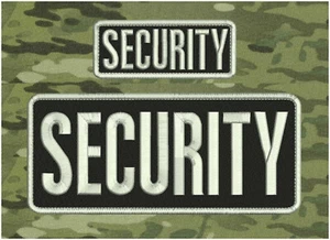 SECURITY EMBROIDERY PATCH 4X10 AND 2X5 VELCR@ ON BLACK SILVER ON BLACK - Picture 1 of 2