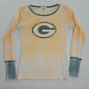 Touch by Alyssa Milano Top L Green Bay Packers Thin Sheer Thermal Grunge READ - Picture 1 of 15