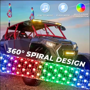 2FT Fat LED Whip APP Control Antenas De LED Quick Release Chasing Light for UTV - Picture 1 of 19