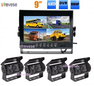 9" IPS 4CH Split Monitor+ 4 x 18LED AHD 1080P Car Rear View Backup Camera SD DVR - Picture 1 of 11