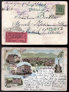 GERMANY 1899 Gruss aus Waldenburg Postcard to Breslau. RETURNED. Label. Poland - Picture 1 of 3