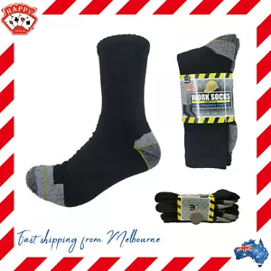 6 Pairs MENS THICK COTTON WORK SOCKS TRADIE Heavy Duty Boot Cushion BLACK GREY - Picture 1 of 5