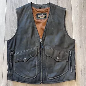 Chaleco de cuero Harley Davidson vintage para hombre mediano Billings Springer años 90 Y2K - Imagen 1 de 11