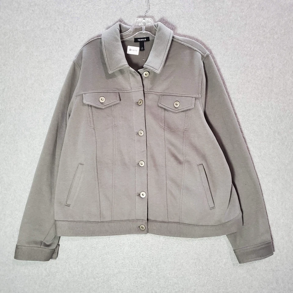 Torrid Women Jacket 2 Gray Trucker Shacket Pockets Long Sleeve Collar - Image 1 of 4