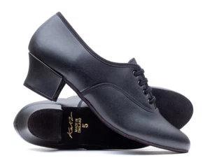 Ladies Black PU Cuban Heel Suede Sole Lace Up Practice Stage Ballroom Shoes Katz - Picture 1 of 12