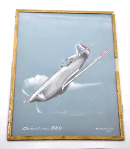 Peinture aquarelle avion DEWOITINE 520 signé R.MARCOMBE 1940 collection WW2 - Imagen 1 de 6