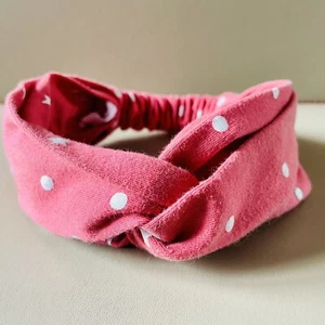 Baby Headband 0-6 Months Dark Pink White Polka Dots Stars Elasticated - Picture 1 of 2