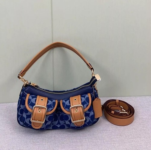 Borsa Coach Ashton Baguette in tela firmata denim marrone CY700 Outlet NUOVA