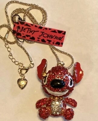 Collar Betsey Johnson Stitch 3D Cristal Rojo Estrás Lilo Cabeza Articulada Foto 1 de 3