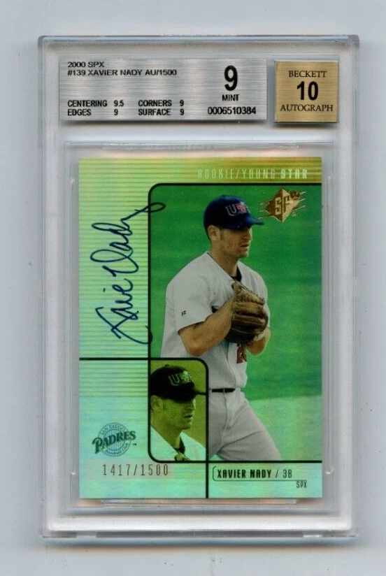 2000 SPx #139 XAVIER NADY AUTÓGRAFO NOVATO RC #1417/1500 PADRES, BGS 9 con 10 automático Foto 1 de 1