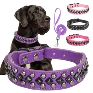 PU Leather Dog Collar Adjustable Spiked Studded Pet Pitbull Mastiff S-XXL - Picture 1 of 23