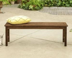 Outdoor Indoor Patio Dark Brown Acacia Wood Bench Seating Durable Sturdy Cheap - Picture 1 of 8
