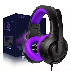 Wired 3.5mm PC Gaming Headset with Microphone - Purple Headphones - Picture 1 of 7